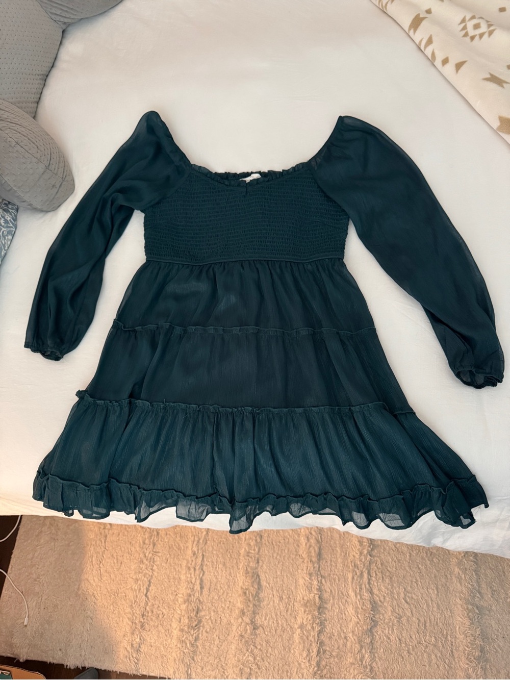 Altar'd State Green Long-Sleeve Smocked Tiered Dress size XXL